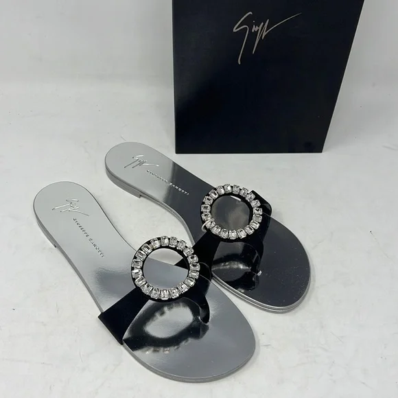 サンダル・ミュール GIUSEPPE ZANOTTI Women Sandals E300009 001 SILVER New Authentic Giuseppe Zanotti Silver Cruel Wing Flat
